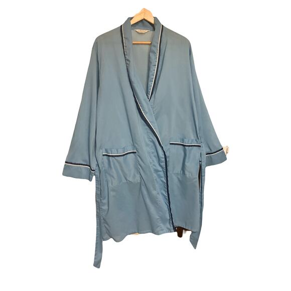 Weldon Bathrobe Mens L Blue Belted Sleep Lounge Vintage Lightweight Cotton Poly - Picture 2 of 7